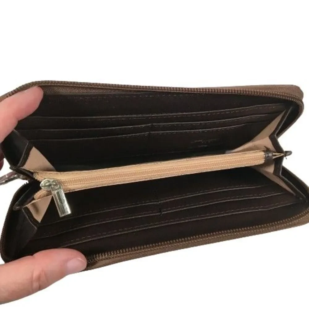 Justin Women Wallet Western Wristlet Clutch Brown Teal Embroidery Zip Around New
